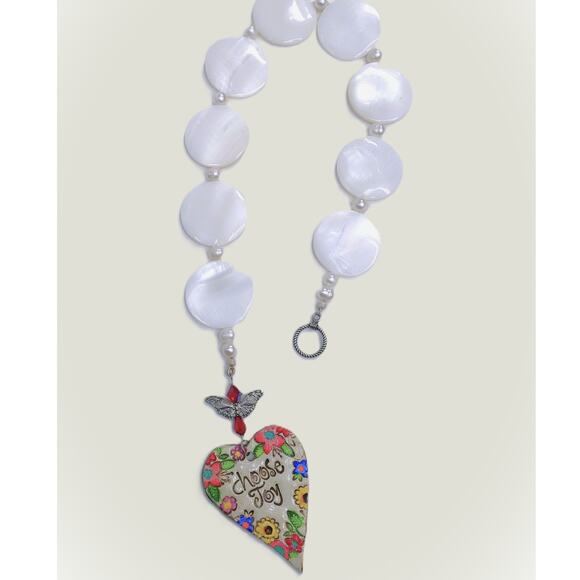 Artisan Ceramic Heart Suncatcher Choose Joy Tibetan Silver Beaded Crystals NEW - Picture 11 of 12